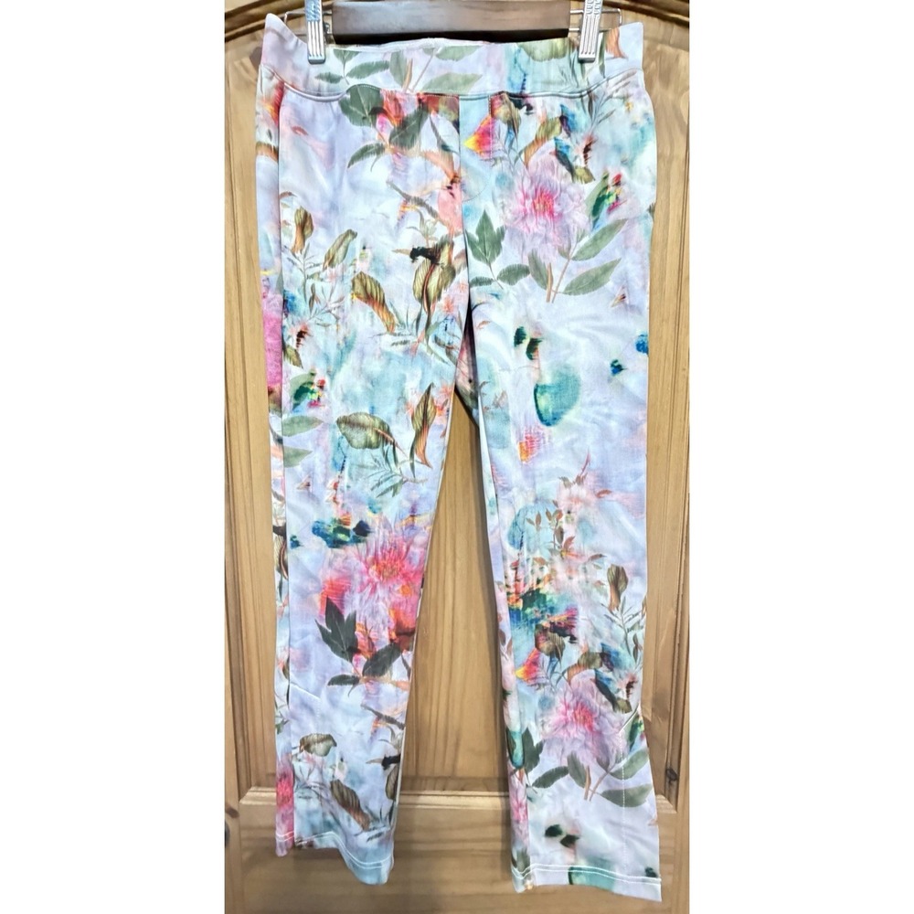 Pam & Gela Floral Skinny Pants Size Small Pastel Watercolor Print - Picture 2 of 4